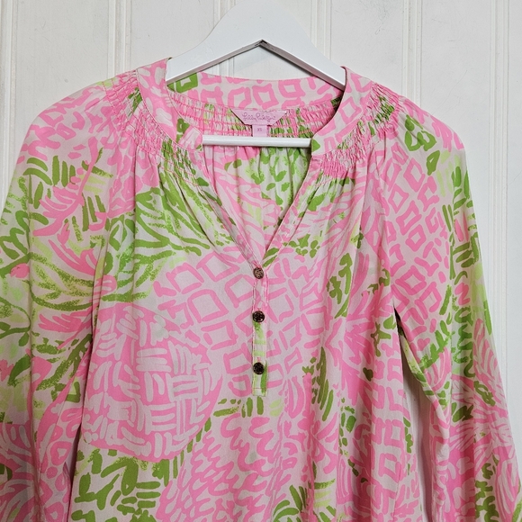 Lilly Pulitzer Elsa Silk Top Home Slice Pink Pineapple XS - Picture 3 of 15